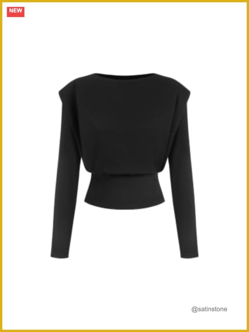 Women's Padded Shoulder Cropped Pullover Sweater Fitted Waist Ribbed Hem